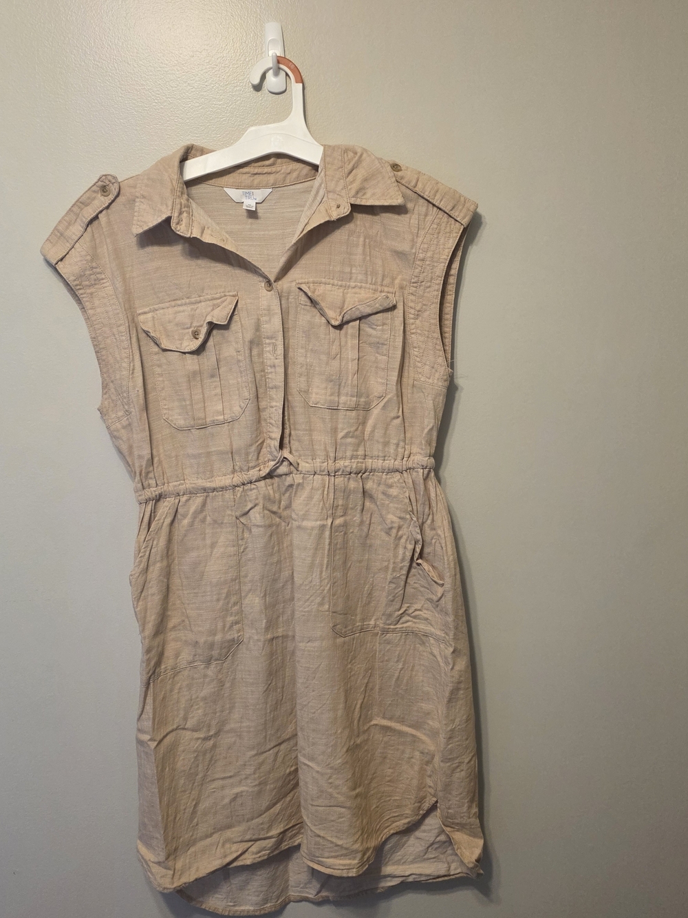 Time and Tru Sleeveless Utility Midi Dress - Light Beige